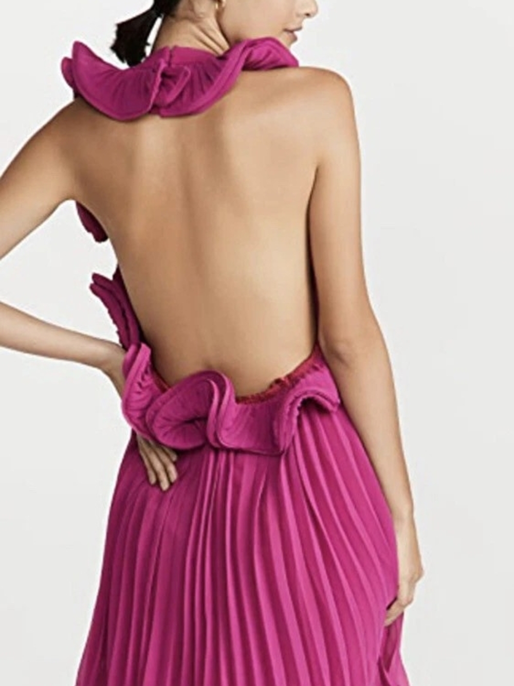 AMUR Pleated Backless Ruffle Dress - Picture 2 of 4